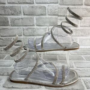 Top Moda Women Size 10 Rhinestone Spiral Ankle Wrap Flat Sandals
